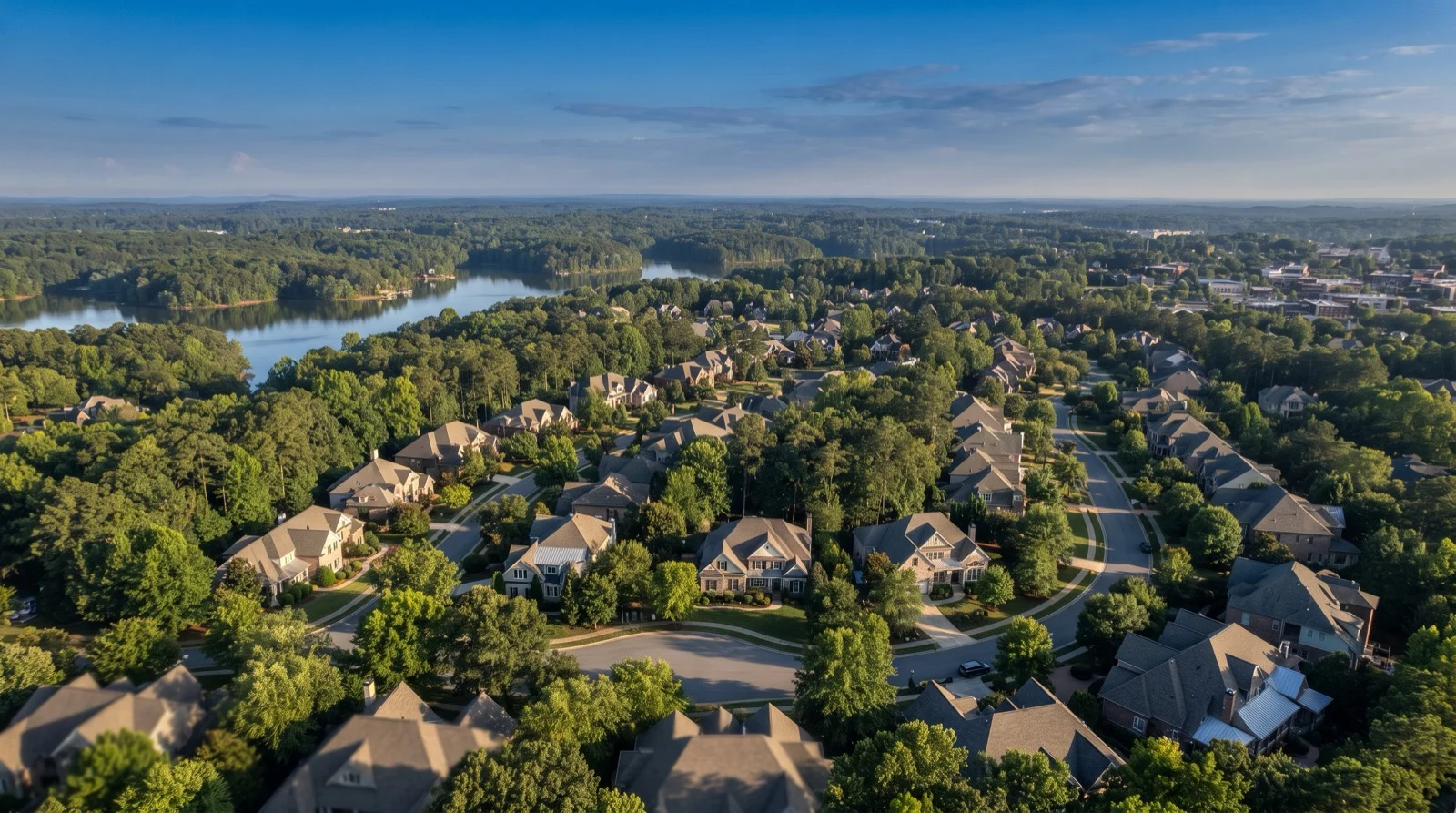 Aerial view of Huntersville, North Carolina and Lake Norman